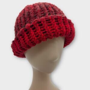 Women's woven red and black knit cap hat ski hat boho small